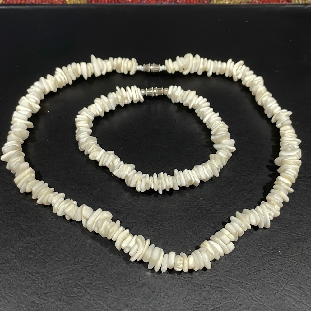 WHITE Sea Shell Boho Necklace Bracelet Set
